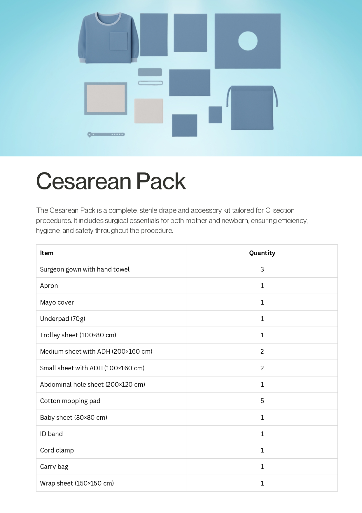 Cesarean Pack Specification Sheet